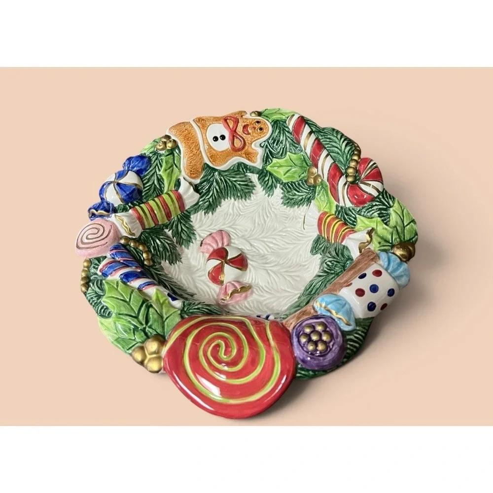 Fitz & Floyd 1996 Gingerbread Candy Bowl Dish Christmas Holiday Season Decor